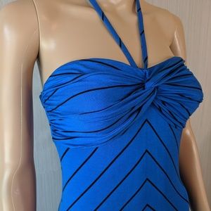 Blue and black stripes summer maxi dress